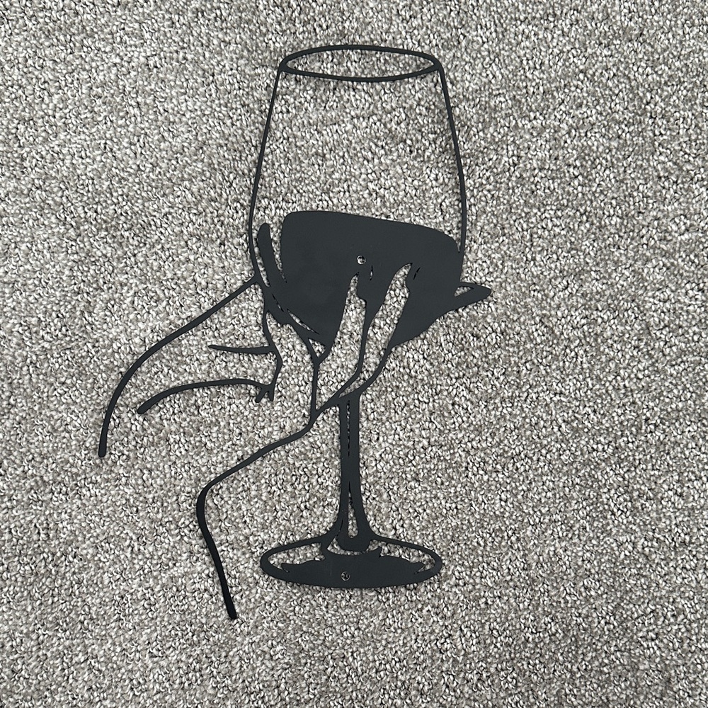 Metal Wine Glass Wall Art - Black
